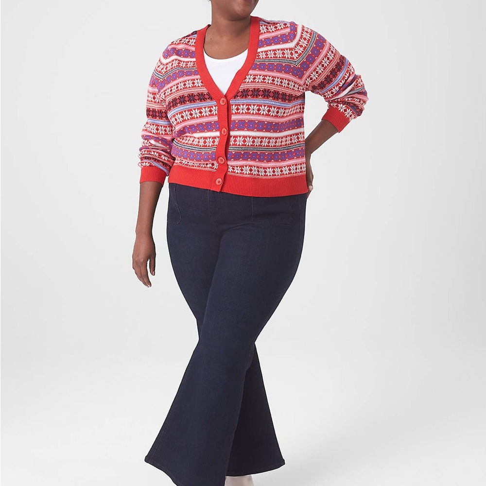 Lane Bryant Classic Button-Front Fair Isle Cardigan size 26/28 holiday xmas